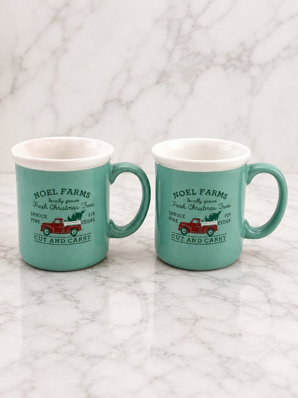 DesignPac Noel Farms Christmas Trees Teal Red Truck Mug 20 Oz Holiday